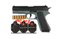Pistole na pěnové náboje plast 19cm + terče 3ks, náboje 6ks v krabici 34x18x4,5cm