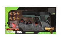 Pistole na pěnové náboje plast 19cm + terče 3ks, náboje 6ks v krabici 34x18x4,5cm
