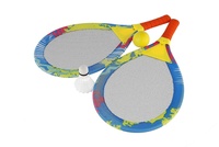 Plážová sada pálky 2ks kov/plast 27x54cm s míčkem s košíčkem barevné v síťce