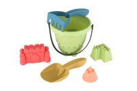 Sada na písek plast kbelík, lopatka, hrabičky, 3 formičky  3 barvy v síťce