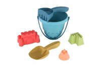 Sada na písek plast kbelík, lopatka, hrabičky, 3 formičky  3 barvy v síťce