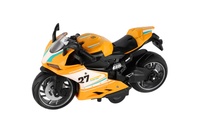 Motorka silniční plast 13cm na zpětné natažení na baterie se světle, zvukem 4 barvy 12ks v boxu