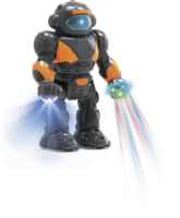 Robot chodící plast 22cm na baterie se světlem se zvukem v krabici 18x24,5x9cm