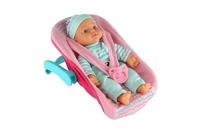 Panenka miminko plast/látka 30cm měkké tělo v nosítku/autosedačce s dudlíkem 2 barvy v blistru