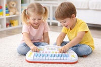 Piánko zvířátka plast 35cm pro nejmenší na baterie se zvukem v krabici 43x24x9cm