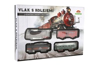 Vlak + 3 vagóny s kolejemi plast na baterie v krabici 35x24,5x4cm