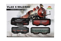 Vlak + 3 vagóny s kolejemi plast na baterie v krabici 35x24,5x4cm