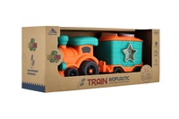 Mašinka/vláček s vagónem bioplast 30cm vkládačka na volný chod v krabičce 35x14x10cm 18m+