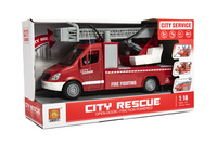 +Auto hasiči plast 27cm na setrvačník na baterie se zvukem se světlem v krabici 32x19x12cm