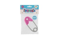 Chrastítko špendlík plast 12cm růžovošedé 12x19cm v sáčku 0m+