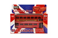 Autobus "Londýn" červený patrový kov/plast 12cm na zpětné natažení 2 druhy v krabičce 17x13,5x6cm
