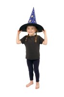 Klobouk čarodějnický pro děti průměr 38cm modro-zlatý v sáčku karneval