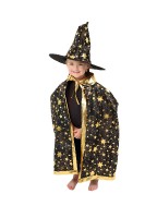 Klobouk čarodějnický + plášť pro děti průměr 38cm černo-zlatý v sáčku karneval