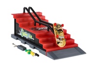Skatepark - skateboard prstový šroubovací s rampou plast 8cm s doplňky mix druhů v krabici 28x18cm