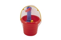 Sada na písek 5ks plast kbelík, lopatka, hrabičky, bábovka 2ks 3 barvy v síťce11x18x11cm 12m+