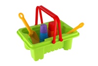 Sada na písek plast kbelík hrad 31x24cm, lopatka, hrabičky, bábovky 6ks v síťce 12m+