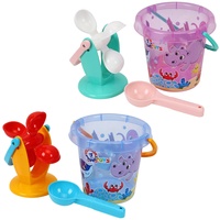 Sada na písek a k vodě plast kbelík, mlýnek s doplňky v síťce 17x16cm