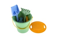 Sada na písek plast kbelík 18x16cm, sítko, lopatka, hrábě a formička 3ks v síťce 12m+