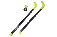 Hokejka pozemní 2ks plast 83cm + florbalový míček +plastový puk v síťce