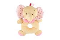 Chrastítko slon plyš 14x18cm béžová/růžová na kartě v sáčku 0+