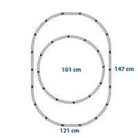 Vlak žlutý RegioJet s kolejnicemi 18ks plast na baterie se zvukem a světlem v krabici 38x43x6cm