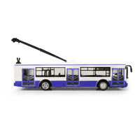 Trolejbus modrý hlásí zastávky 28cm