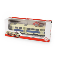 Tramvaj kovová modrá 16 cm-otevírací dveře