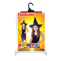 Dětský kostým Čarodějnice Fialový s Kloboukem vel.M