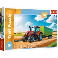 Puzzle Zemědělská technika: traktor s přívěsem 100 dílků 41x27,5cm v krabici 29x19x4cm