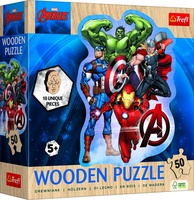 Puzzle dřevěné nepravidelné tvary Avengers 50 dílků 19,7x26,6cm v krabici 20x20x6cm