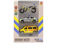 Sada motorka, osobní auto a dodávka, se světlem a zvukem, 16 x 11 cm