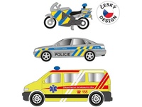 Sada motorka, osobní auto a dodávka, se světlem a zvukem, 16 x 11 cm