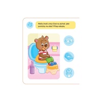 Malý méďa se učí chodit na nočník