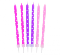 Svíčky dortové 10cm 3x6 barev fialovo-růžové 24ks děvčata