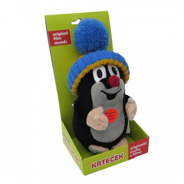 Moravská ústředna Krteček 20cm mluvící s modro žlutým kulichem