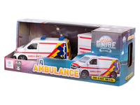Kids Globe Traffic VW Transporter ambulance 27,5cm kov zpětný chod s přívěsem v krabičce