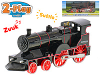 Lokomotiva kov zpětný chod na baterie se světlem a zvukem 14cm