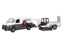 Kids Globe Traffic VW Transporter s přívěsem 27cm zpětný chod s mini bagrem v krabičce