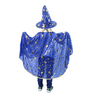 Dětský čarodějnický plášť s kloboukem modrý
