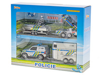 Policejní auto 13cm kovové s přívěsem + 2 vozíky 2-Play