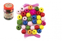  Korálky barevné dřevěné Maxi s gumičkami v plastové dóze 54ks