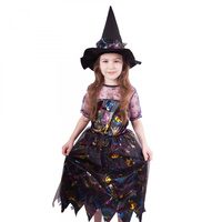 Dětský Kostým čarodějnice barevná vel.M šaty na karneval 