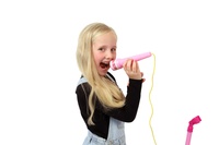 Mikrofon karaoke růžový na baterie se světlem