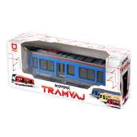 Tramvaj Kovová modrá 20cm otevírací dveře na zpětný chod