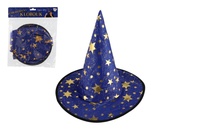 Klobouk čarodějnický pro děti průměr 38cm modro-zlatý v sáčku karneval