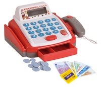 Pokladna malá digitální plast 18cm s doplňky na baterie se zvukem se světlem v krabici