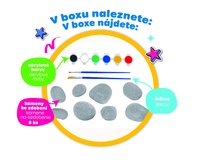 Malování na kameny/oblázky s barvami se štětci created v krabičce
